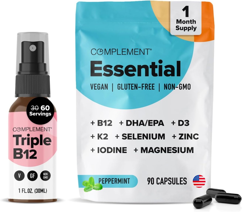 Komplettera Essential Vegan Multivitamin & Triple B12 Spray Bundle - Omfattande näringsstöd för växtbaserade dieter