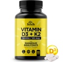 Vitamin D3 5000 IE + K2 med Magnesium Bisglycinate för Max Absorption | 90 kapslar | Immun Support | Främjar hjärta, ben och muskelhälsa