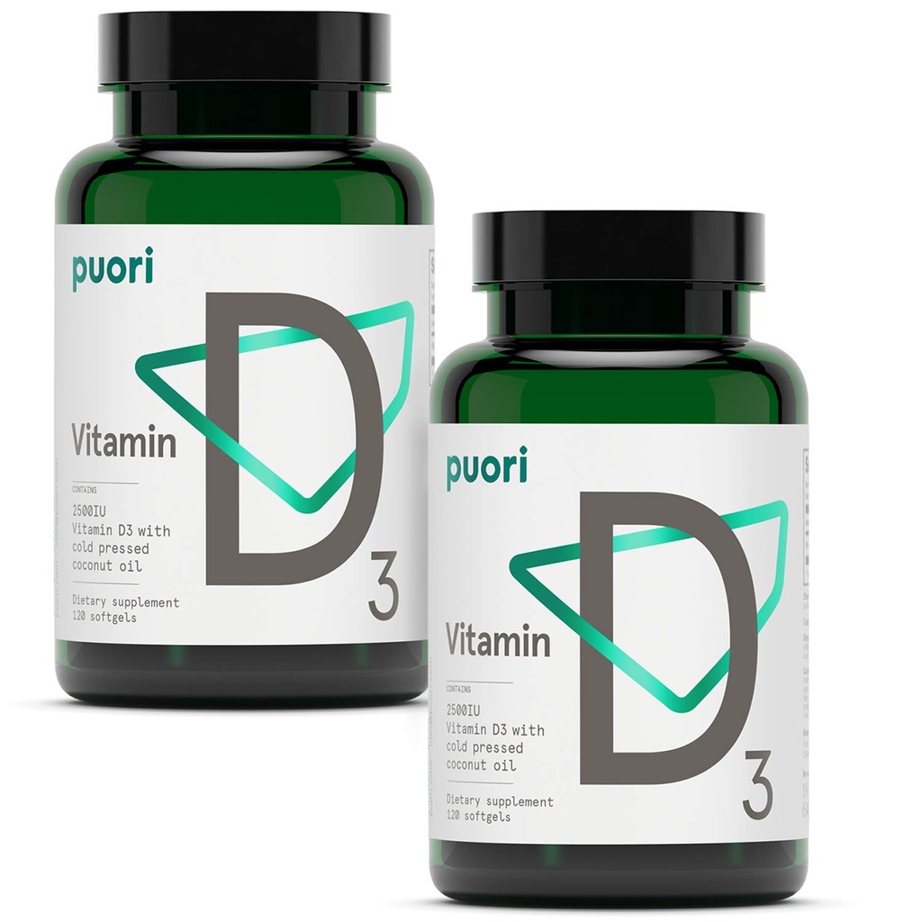 Puori Vitamin D3 Softgels, 2500 IE (62.5 mcg) - Snabb Absorberande vitamin D3 Kosttillskott för immunsystemstöd, benhälsa och densitet och hälsosam muskelfunktioner - Icke-GMO & Glutenfri - 240 Räkna