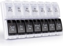 MERICARGO Am Pm Pill Organizer 7 Day, 2 Times a Day Large Weekly Pill Box, Push Button Daily Pill Case för vitamin, fiskolja, kosttillskott