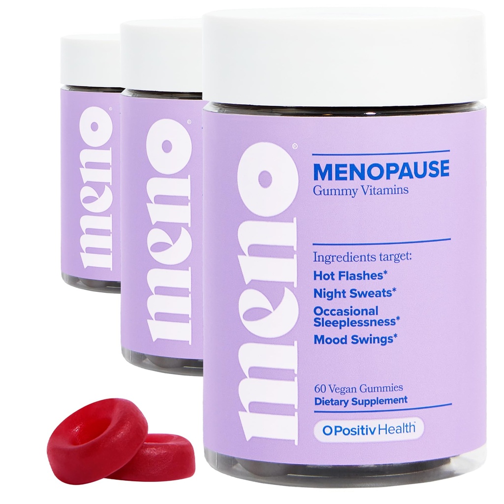 O Positiv MENO Gummies för klimakteriet, 30 portioner (Pack of 3) - Hormonfri kosttillskott för kvinnor med svart Cohosh & Ashwagandha KSM-66 - hjälper till att lindra heta blinkar, nattsvett och humörsvängningar