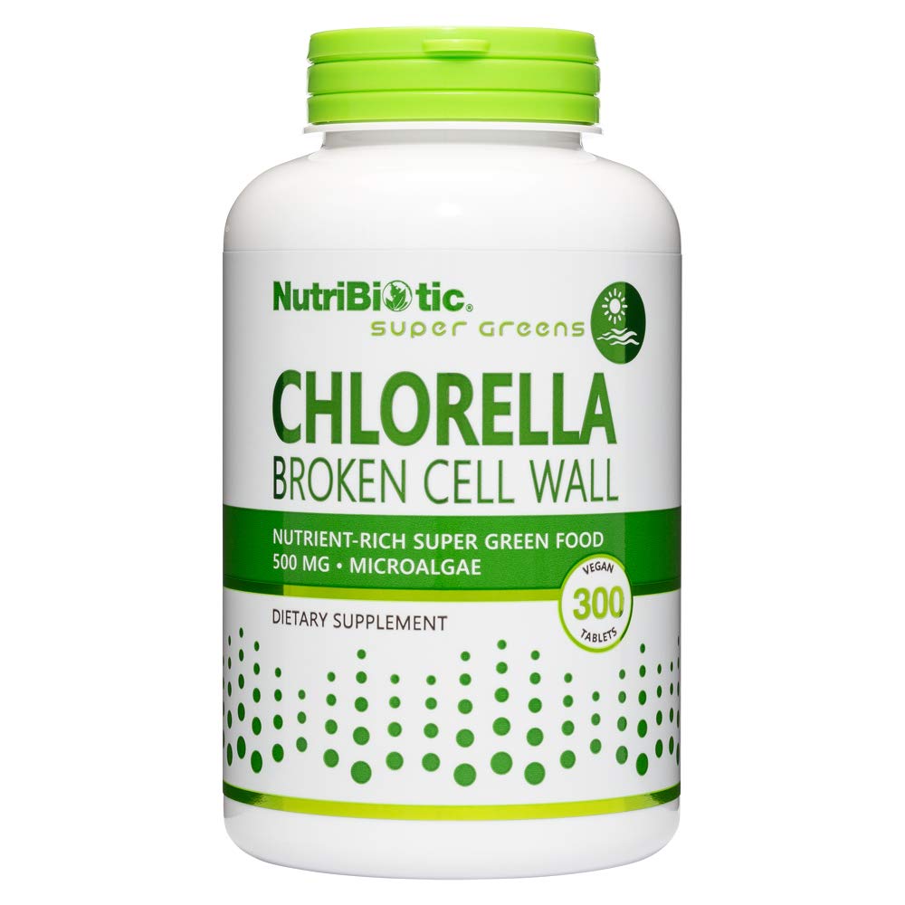 NutriBiotic- Chlorella Super Green Food 500 mg 300 flikar | Broken Cell Wall Nutrient-Rich Microalgae, Vattenodlad Superfood | Chlorophyll med vitaminer, mineraler och spårämnen | Vegan & Non-GMO