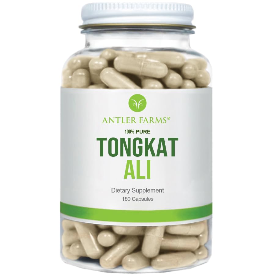 Antler Farms - 100% Pure Tongkat Ali Extract 200:1, 180 kapslar, 500mg - Eurycoma Longifolia Slow Grown Aged Roots från Indonesien - Mäns hälsa Support, Vegan, Gluten, Soy och Dairy Free
