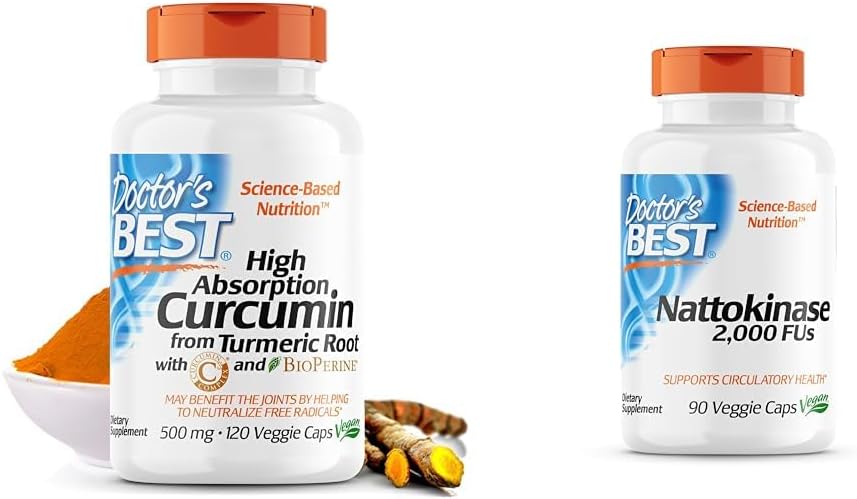 Läkarens bästa DRB-00107 High Absorption Curcumin från gurkmeja Root med C3 Complex & BioPerine 500mg & Nattokinase - 2 000 FU av enzym, stöder hjärthälsa och cirkulation & normalt blod
