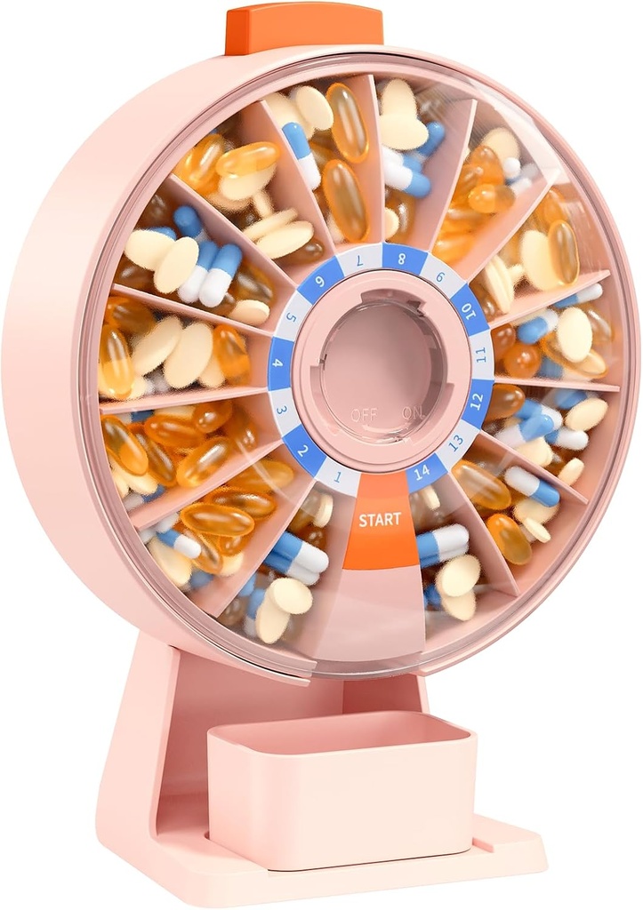 Daviky Pill Dispenser Daily, Large Pill Organizer med Wall-Mounted eller Standing Use, 14 Days Pill Container, Push Button Design, Weekly Pill Box för vitamin, medicin, tillägg, fiskolja (rosa)