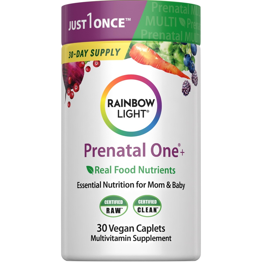 Rainbow Light High-Potency Prenatal One Multivitamin, Prenatal Health Multivitamin stöder mammas hälsa och barnets utveckling, med vitamin C, Vegan, 30 greve