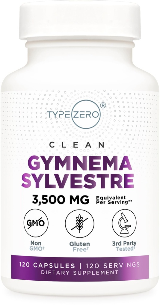 Type Zero Clean Gymnema Sylvestre Extract 120 Capsules for 120 Servings Per Bottle - Non-GMO. Gluten Free
