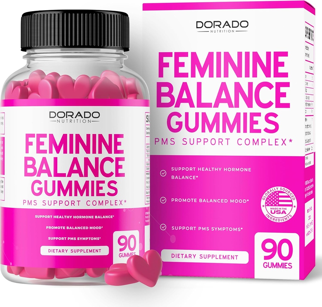 Feminin balans för kvinnor Gummies & PMS Gummies (90 greve) - Naturfeminin balans för kvinnor - kramper, uppblåsthet, humörsvängningar, heta blinkar - formulerad med Cranberry, Dong Quai & Chasteberry