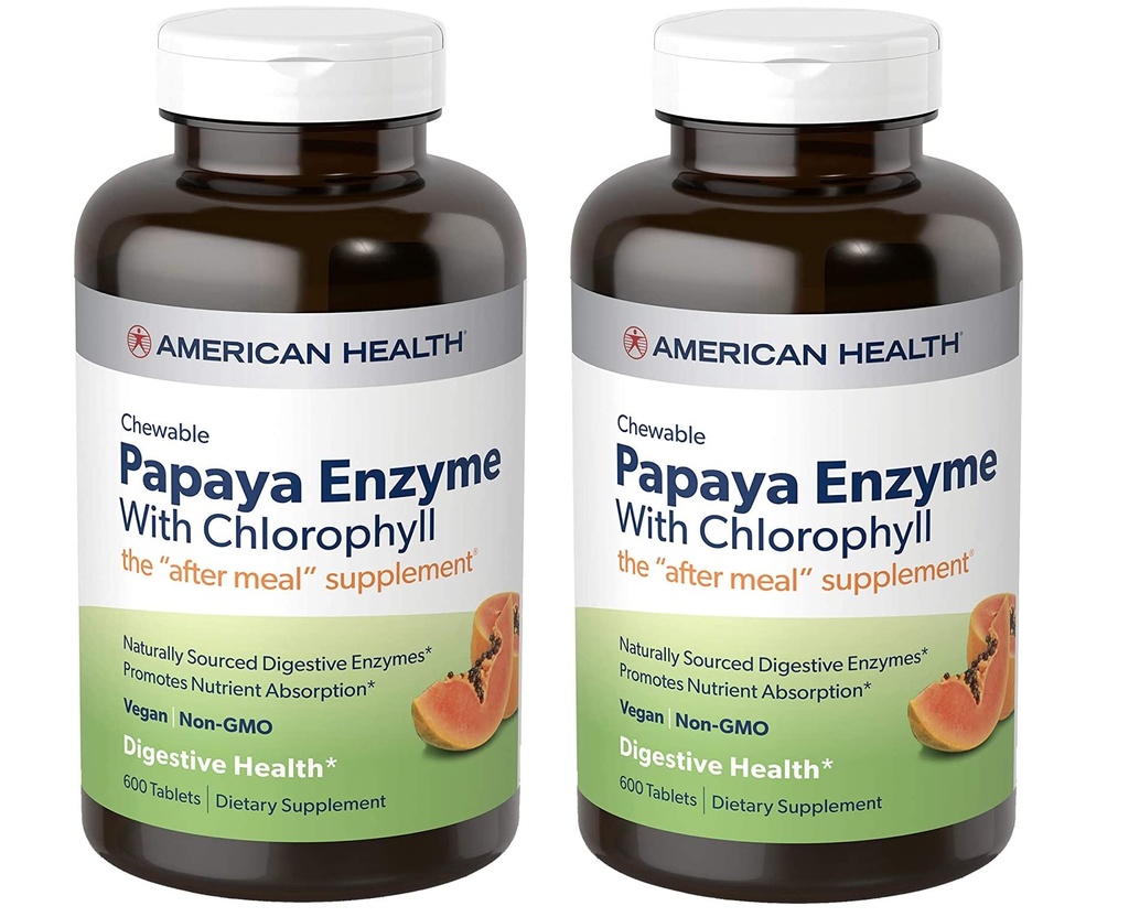 American Health Papaya Enzyme med klorofyll tuggbara tabletter - 600 greve (200 totala portioner) (Pack of 2)