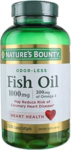 Naturens Bounty Fish Oil 1000 mg Omega-3, 220 Odorless Softgels (Pack of 3)