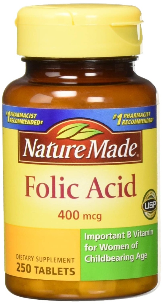 Nature Made Folic Acid (400 mcg) tabletter, 250 greve, paket med 2