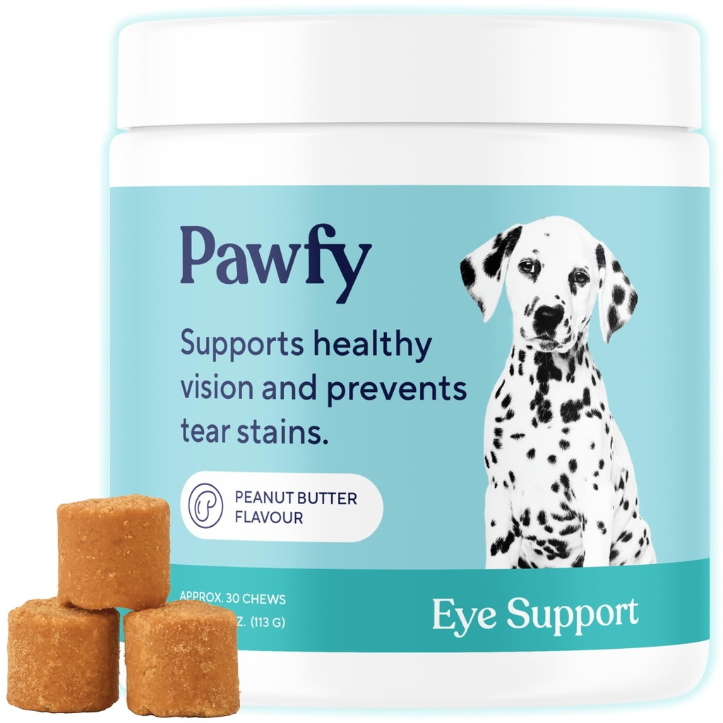 Pawfy Eye Support Soft Chews | Förhindra Tear Stains | Support Eyesight | Total Eye Health | med Luthein, Krill Oil & Astaxanthin