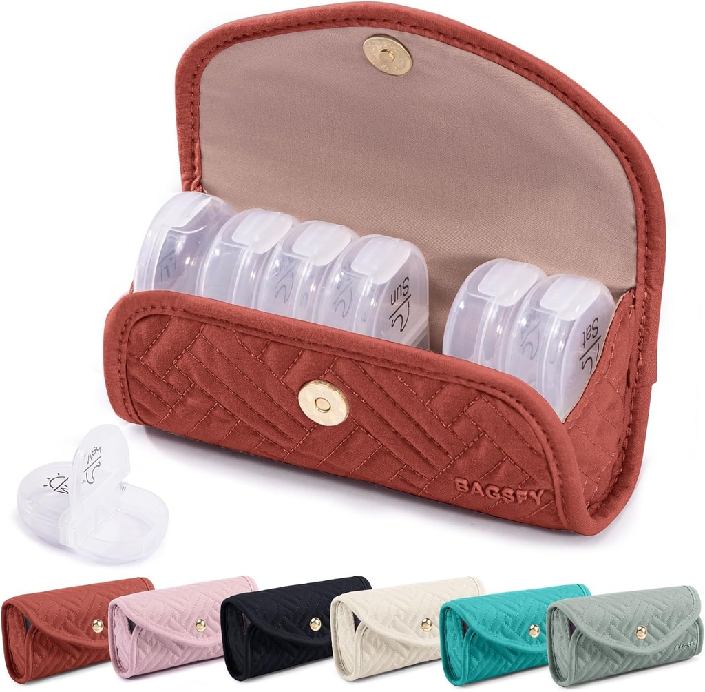 BAGSFY Weekly Pill Organizer 2 gånger om dagen i ett sött tygfall, Medicin Bag, AM PM Pill Box 7 Day, Portable Medication Travel Case för piller, vitaminer, fiskoljor, tillägg.
