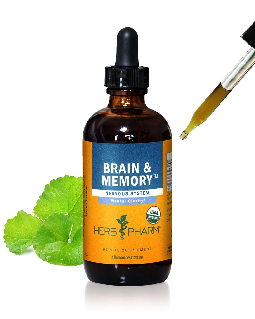 Herb Pharm Brain och Memory Liquid Herbal Formel med Ginkgo för minne och koncentration, 4 Fl Oz
