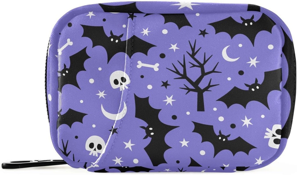 Halloween Bats Pill Box 7 Day Pill Case Travel Pill Organizer Bag med Zipper Portable Weekly Vitamin Medicine Supplement Holder Pouch Bag