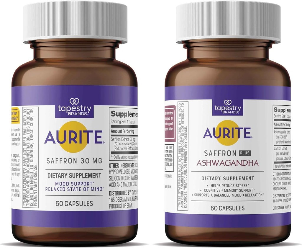 Saffron Ashwagandha & Saffron Supplement Bundle | Stresshantering, humörstöd, långsiktigt minne. Vegetarisk vänlig, icke-GMO, glutenfri, sojafri
