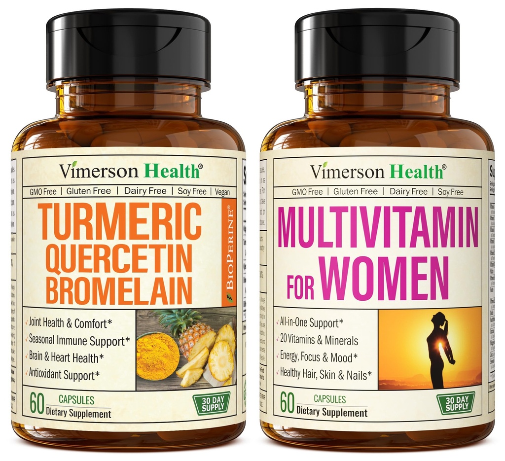 Quercetin med Bromelain & Turmeric Curcumin & Complete Multivitamin för kvinnor