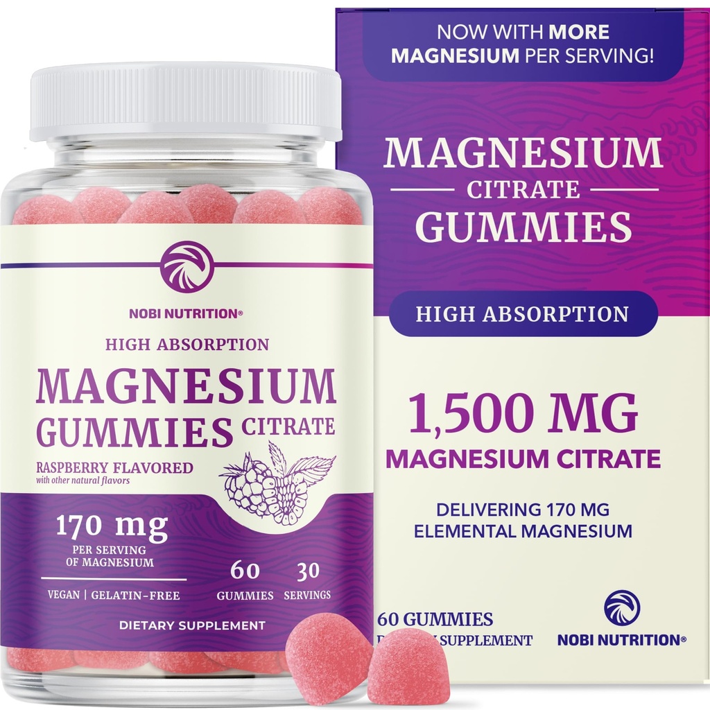 Magnesium Citrate Gummies | Extra Strength for Calm, Relaxation & Digestion | High Absorption Magnesium Gummies for Adults | Vegan, Non-GMO | Raspberry Flavor Mag Gummy | 60 Ct, 1 Month Supply