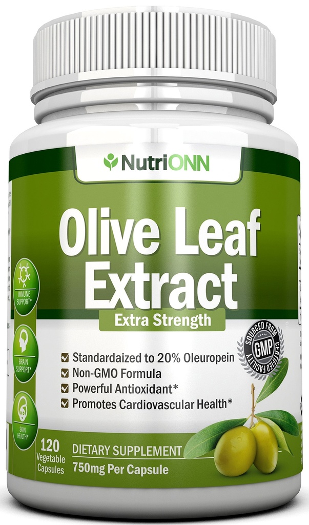 Olivblad extrakt - 750 Mg - 120 kapslar - Extra styrka - 20% Oleuropein - Non-GMO Formel - Premium kvalitet från rena olivblad - Kraftfull antioxidant - Stor för hjärta, hud och hjärna