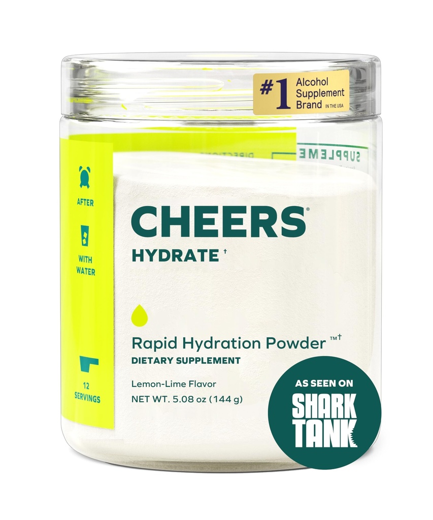 Cheers Hydrate | Oral Rehydration Solution | Elektrolyter för snabbhydrering | Lemon Lime smak | 12 portioner | Electrolyte Supplement med natrium, kalium, glukos
