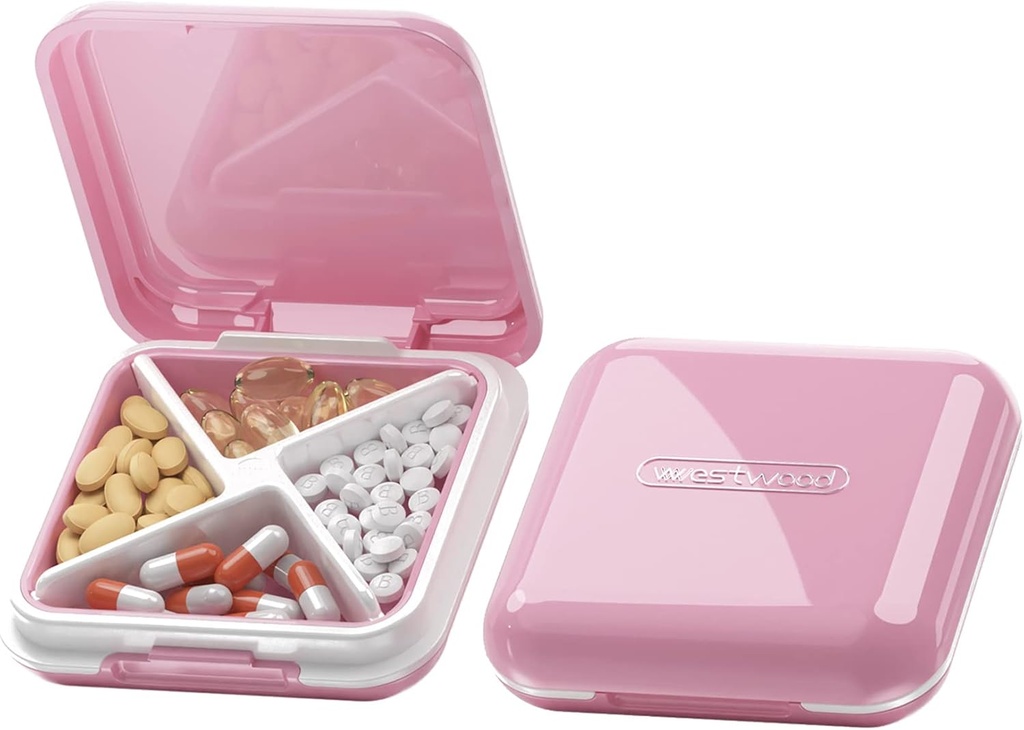 DUBSTAR Small Pill Case, Cute Pill Box - Travel Daily Pill Organizer, Portable Pretty Pill Container för Purse Pocket, Compact Medicine Holder för vitaminer, fiskoljor, kosttillskott (rosa)
