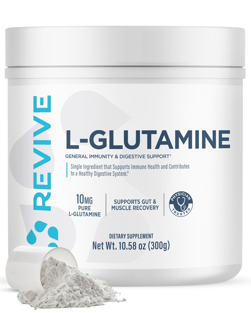 Revive Gut L-Glutaminpulver MD - Muscle Recovery & Immune System Booster for Adults - Främjar Digestive Health & Reduces Muscle Soreness - Immunity & Digestion Vegan Pure L Glutamine Supplement