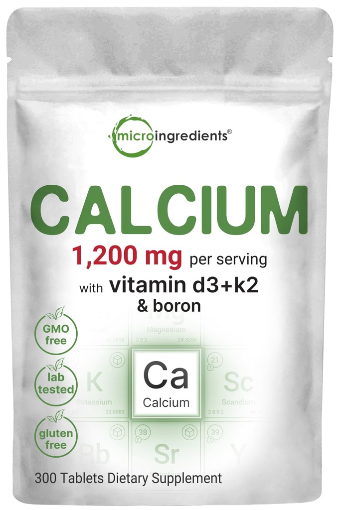 Mikroingredienser Kalcium 1,200 mg med vitamin D3 & K2, 300 tabletter | Kalciumtillskott för kvinnor och män | Mineral Complex Support Bone, Teeth, Colon & Cardiovascular Health | Non-GMO, Gluten-Free