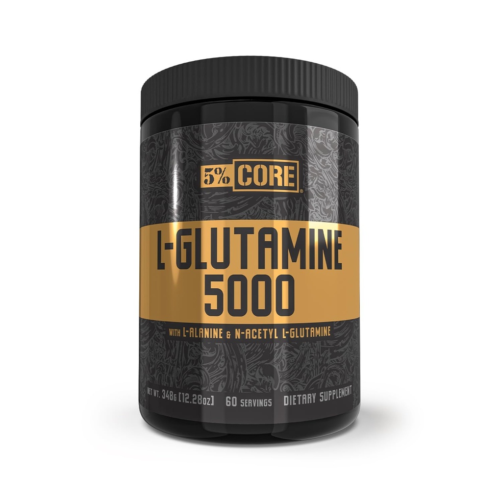 5 % Nutrition Core L-Glutamine 5000 Supplement w/L-Alanine | Immune & Digestive Support | Amino Acid Muscle Builder Post Workout Recovery | Unflavored (60 portioner)