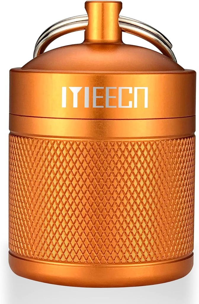Keychain Pill Holder, Box, Aluminium, Waterproof Container, Pill Organizer för Outdoor Travel Camping, Storlek: 1,6 x 1,6 x 2 i (Orange)