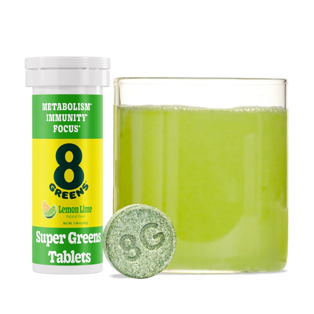 8Greens Supergreens tabletter | Super Greens Powder Superfood Tablet, Metabolism Immunity & Focus, Daily Greens Effervescent Tablets, Organic: Aloe Vera, Spirulina, Chlorella, Lemon Lime, 10 portioner
