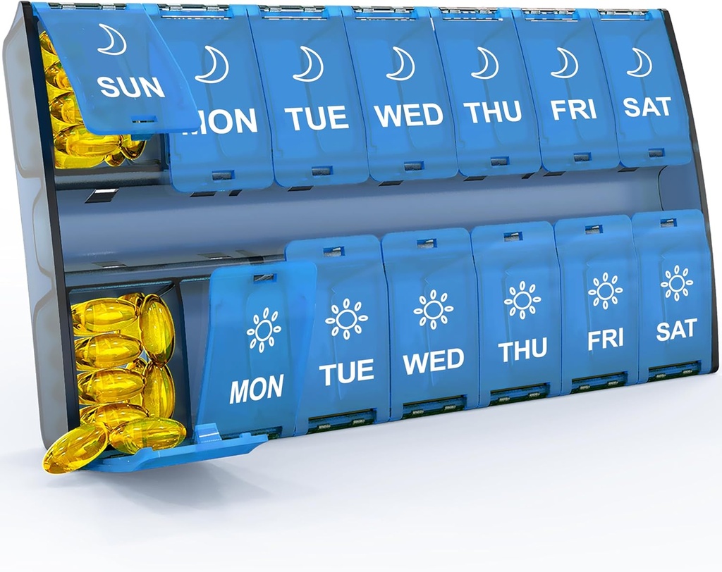 XL Large Weekly Pill Organizer 2 Times A Day, Hinged Lids Daily Vitamin Pill Box Holder Am Pm, Big Pill Container 7 Day, Medicinering Organizer Twice a Day, Medicine Organizer för tillägg
