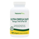 Natures Plus Ultra Omega 3 6 9-1200 mg, 120 Softgels - Borage Oil, Fish Oil, Flax Oil Supplement - Glutenfri - 120 portioner