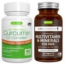 Multivitamin & Minerals för Män + Hög Absorption Curcumin C3 Complex, Vegan Bundle, Sustained Release Advanced Multivitamin + 300% Större Absorption Curcuminoids med Rapid Uptake, av Igennus