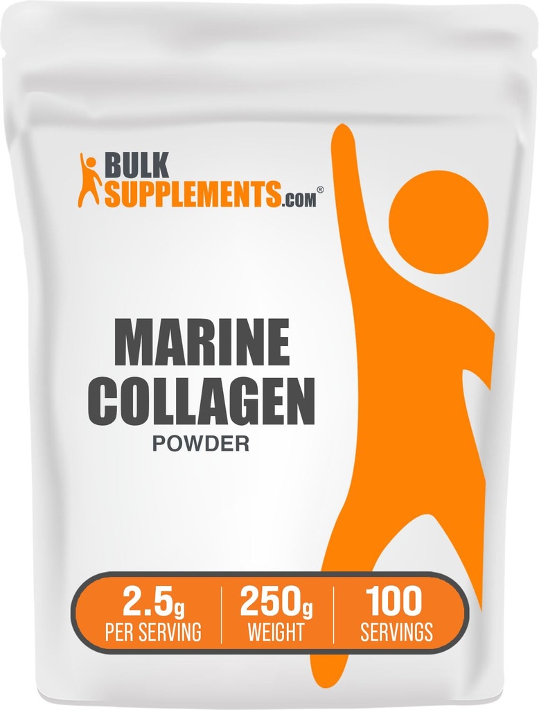 BulkSupplements.com Marine Collagen Powder - Marine Collagen Peptides Supplement, for Hair, Skin, & Nails - Hydyrolyzed & Gluten Free, 2.5g per Serving, 250g (8.8 oz) (Pack of 1)