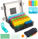 Månatlig Pill Organizer 2 gånger per dag med 31-dagars Moistureproof Box, Weekly Pill Bag, Pill Cutter, Plastic Opening Pick för enkel användning, stor kapacitet för Convenient Medication Management (Black)