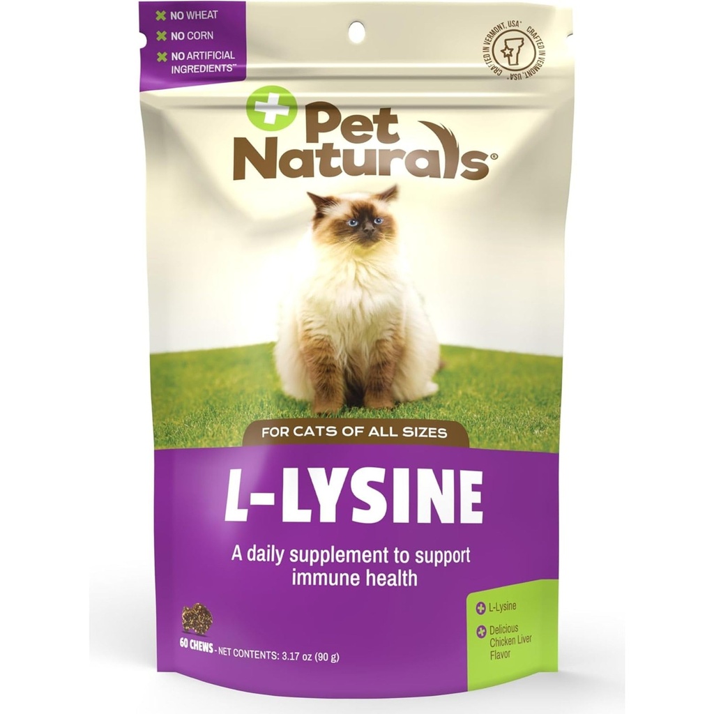 Pet Naturals Lysine för katter, kyckling smak, 60 Chews - Immun och andningsstöd för katter - No Wheat eller Corn - Vet rekommenderas