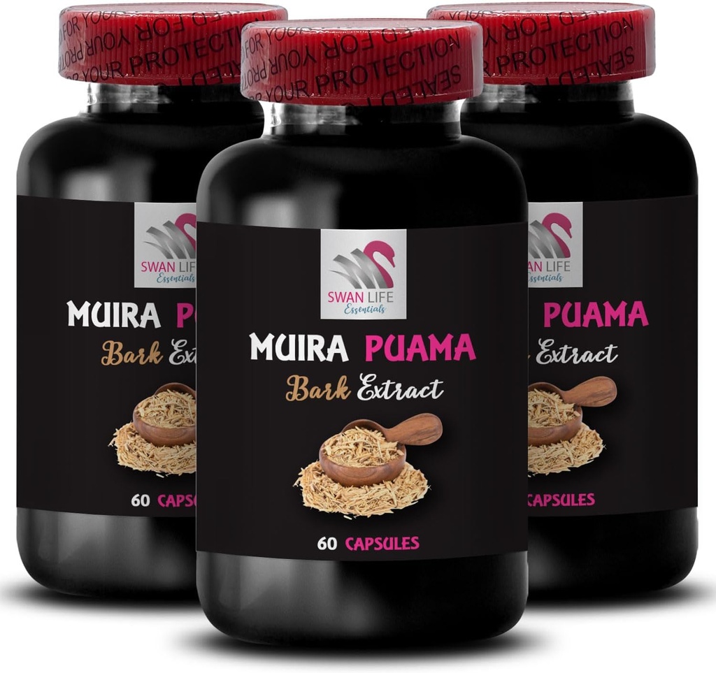 Botanical Resilience - Muira PUAMA BARK Extract - Energizing Routine, Natural Lift, Power Flow, Daily Support, Herbal Vitality, Balanced Energy Source, Plant Synergy 3 Bottles 180 Capsules
