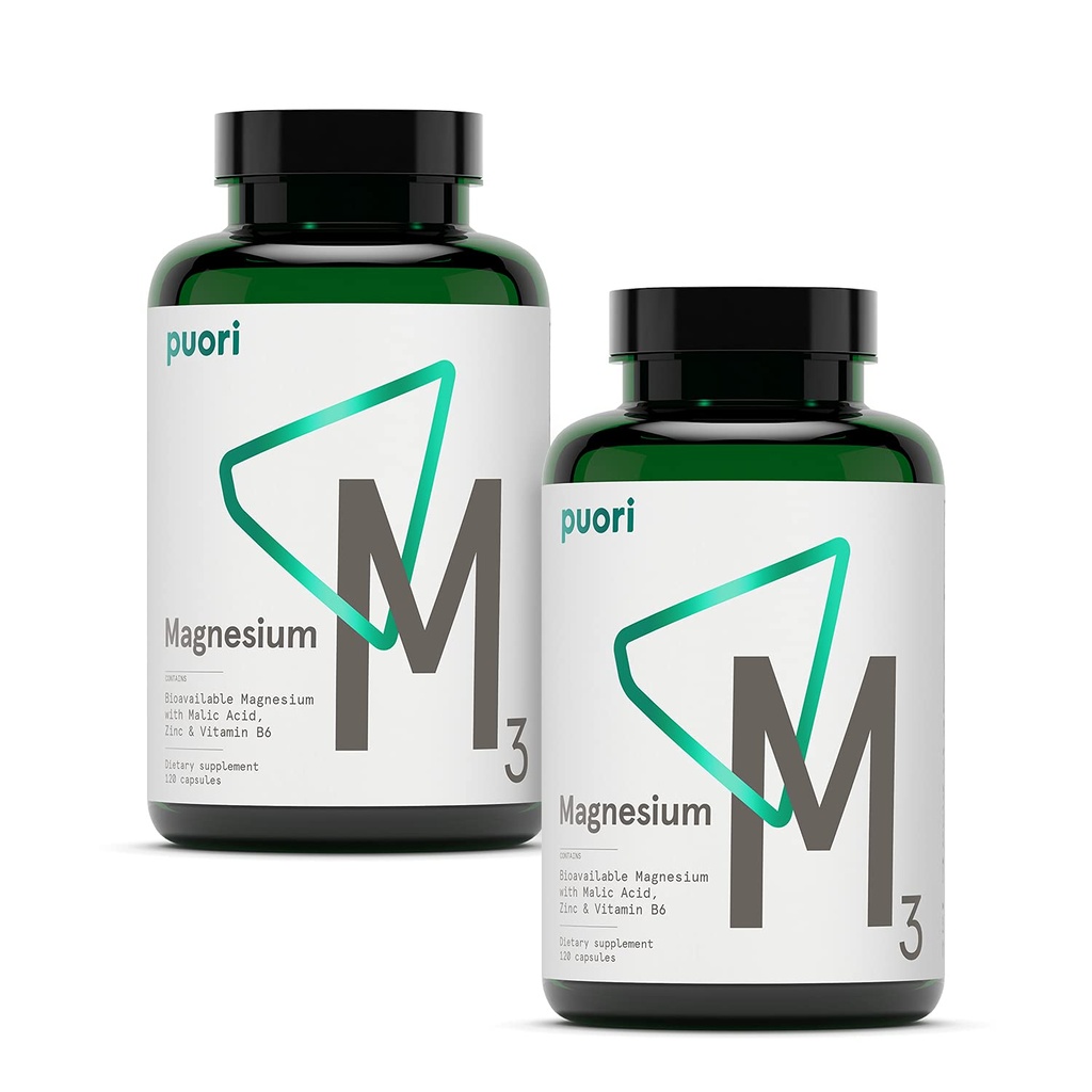 Puori Magnesium Komplex Supplement - High Absorption Magnesium Taurinate & Gluconate, Zink, Vitamin B6 & Malic Acid för sömnstöd, Immune & Bone Health & Muscle Recovery - 240 Vegan Capsules