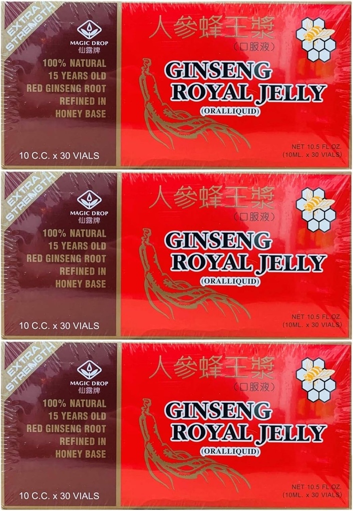3 Boxar Magic Drop Ginseng Royal Jelly (30 Vials), Total 90 Vials