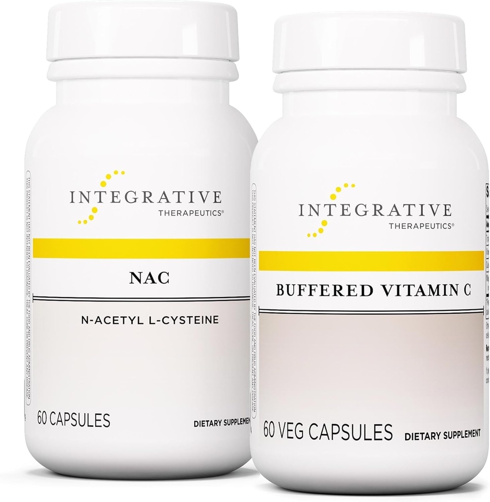 Integrativ terapeutik Bundle med Buffered Vitamin C Capsules 1,000 mg, 60 Vegan Capsules & NAC, 60 kapslar - Immun Supplement med Antioxidant Support * - Stöd Respiratory & Lung Function *