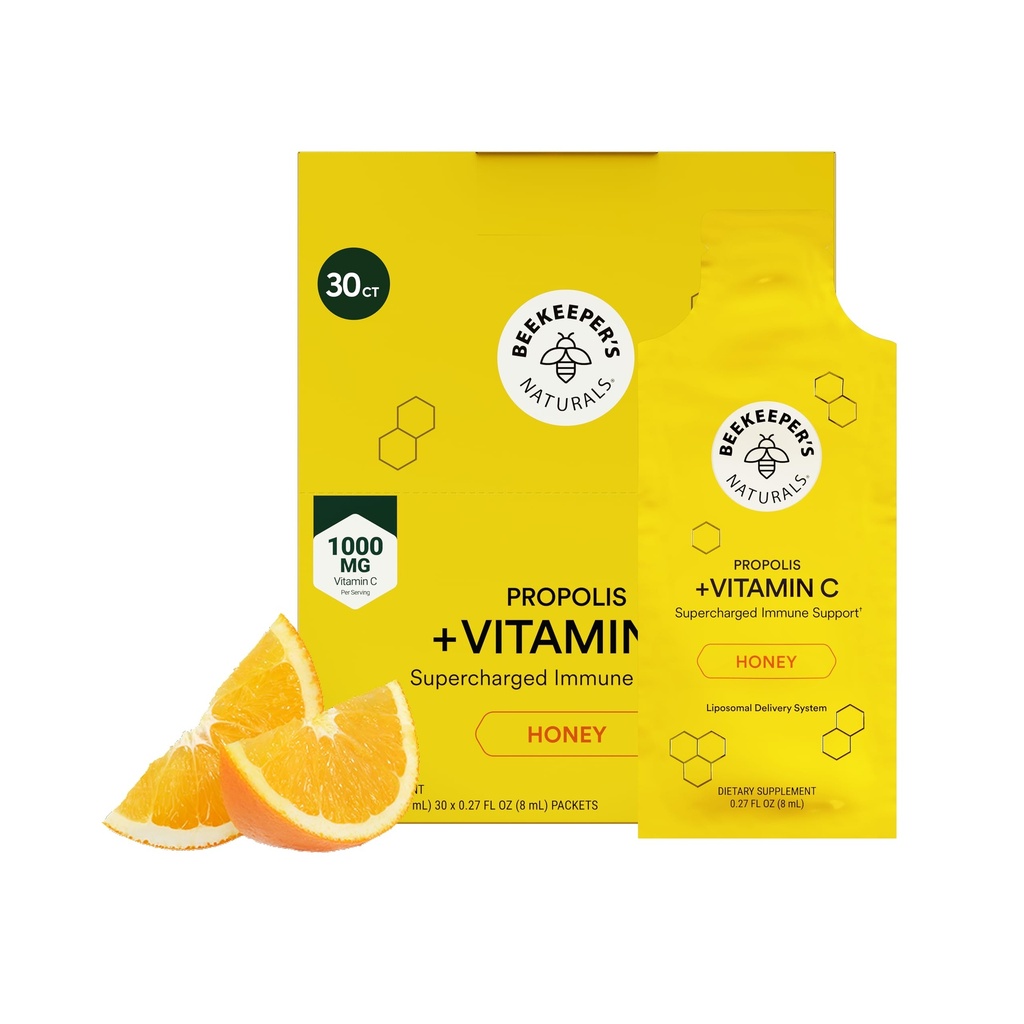 Propolis Liposomal Vitamin C av Beekeepers Naturals, 1000mg Vitamin C, Propolis & Organic Honey, Supercharged Immune Support & Ökad Bioavailibity för Max Absorption, 30 Ct