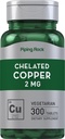 Piping Rock Chelated Copper 2 mg Supplement | 300 tabletter | Vegetarian, icke-GMO, Gluten Free