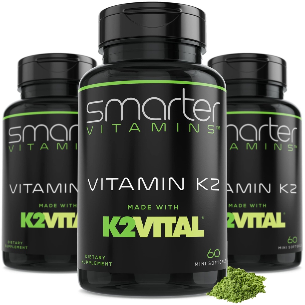 (3 Pack) Smartare Vitamin K2 MK7 100mcg, tillverkad med K2VITAL och Kale, 180 Liquid Softgels