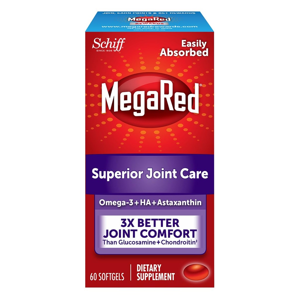 Omega-3 Krill Oil och Joint Supplement - Megared Joint Care 60 softgels - EPA / DHA fettsyror, antioxidanter, Hyaluronsyra, ingen fiskig burp eftersmak som med fiskolja