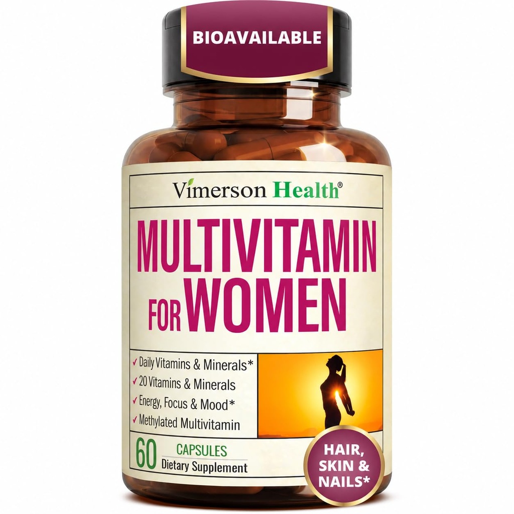 Multivitamin för kvinnor med metylerade vitaminer och chelated mineraler för energi, fokus och immunhälsa - Premium Daily Womens Multivitaminer och multimineraler - 60 kapslar