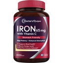 Läkarens recept järn tillskott 65 mg med vitamin C - Maximerad absorption och mage vänlig järn piller för röd blodceller formation, hjärta, hjärna och immunitet hälsa - Vegan icke-GMO 30 järn tabletter
