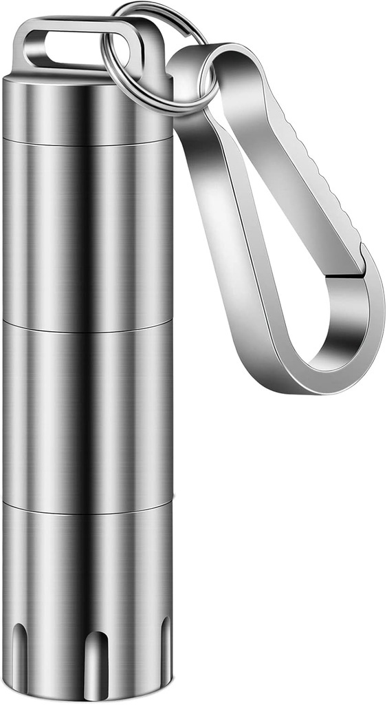 TISUR Titanium Small Pill Holder Keychain, Portable Pill Case Waterproof Pocket Pill Box Container Carrier för att hålla piller, vitaminer, fiskolja, tillskott