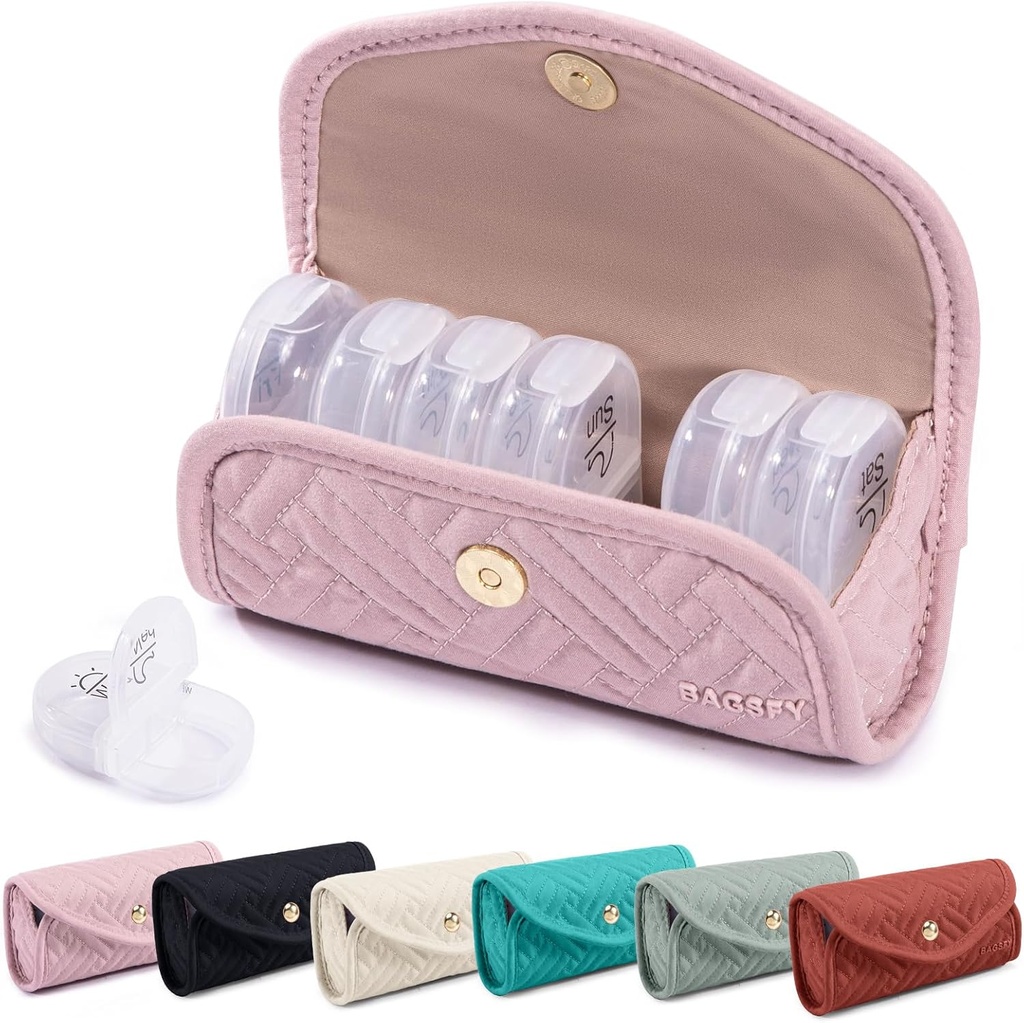 BAGSFY Weekly Pill Organizer 2 gånger om dagen i ett sött tygfall, Medicin Bag, AM PM Pill Box 7 Day, Portable Medication Travel Case för piller, vitaminer, fiskoljor, tillägg.