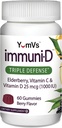 ImmuniD Elderberry Gummies av YumVs | Triple Defense Vitamins med Sambucus Elderberry, Vitamin C & Vitamin D | Komplett immunsystemstöd för kvinnor och män | Natural Berry Flavor-60 Count