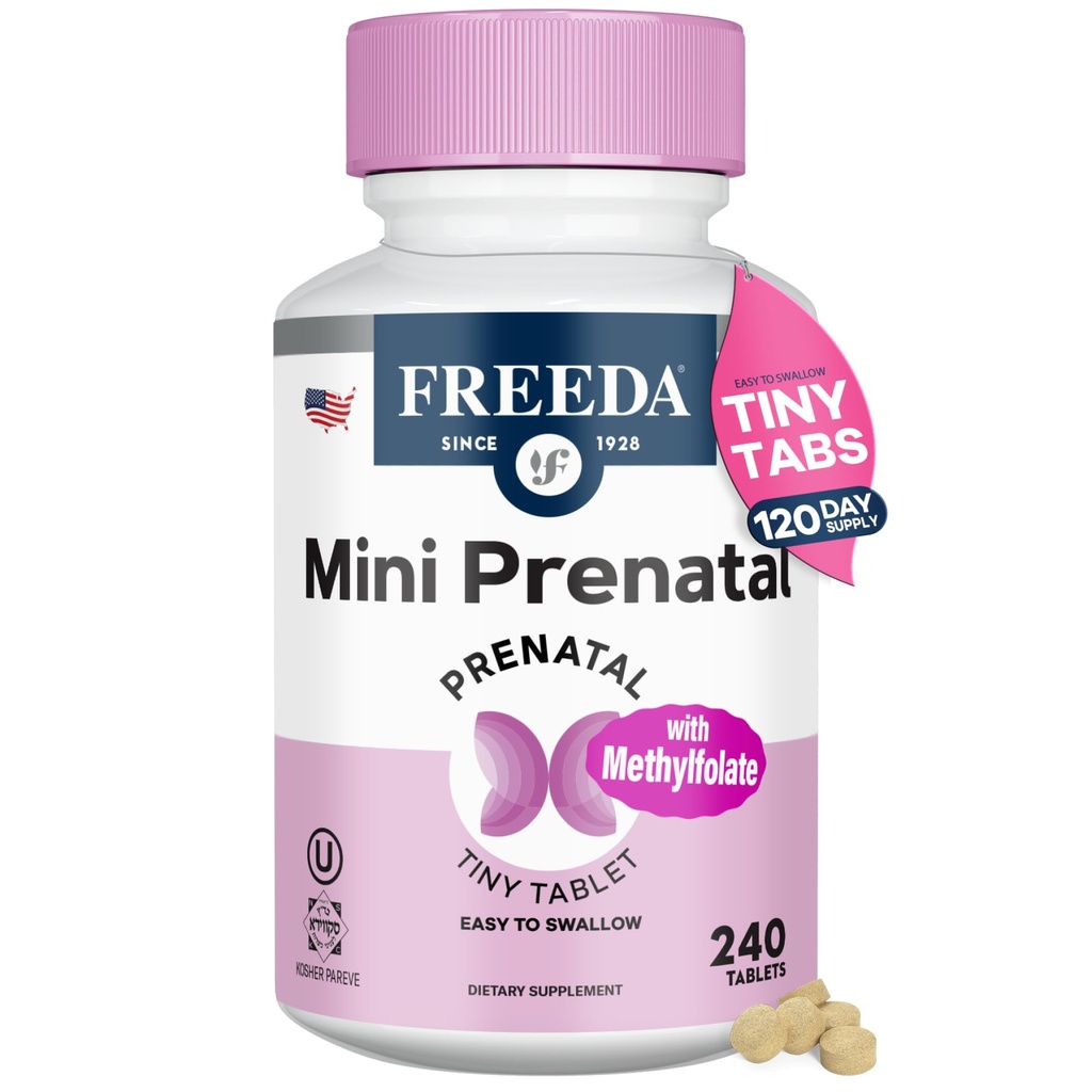 FREEDA Mini Prenatal Vitamin - Kosher Prenatals -Tiny Lätt att svälja tabletter - Prenatal Vitaminer med järn, Prenatal Folic Acid / folat, vitamin D - Pre Natal Multivitamin för gravida kvinnor (240)